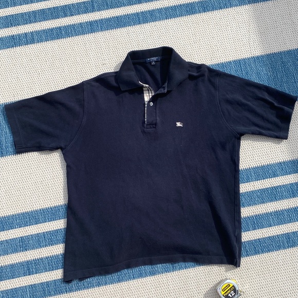 Burberry Navy Polo with White embroidered logo and Nova Check Detail! Size Med! - Picture 2 of 7